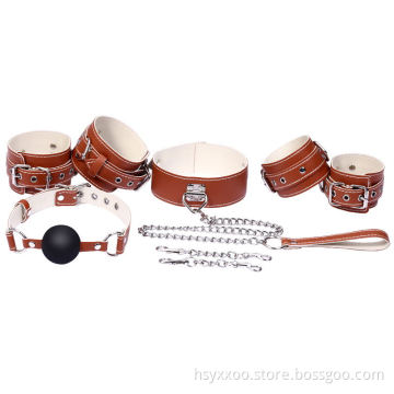 Janpanese Male Sex Adult 5PCS Bondage Kit handcuff ball gag coller and ankle cuff Wholesale